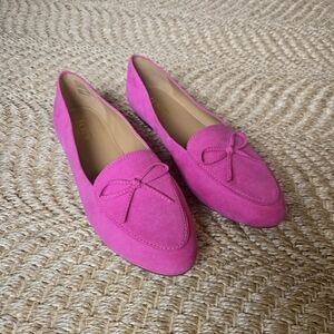 J. Crew Factory Pink Suede Loafers with Bow